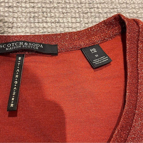 Scotch & Soda Maison Stargazer Lurex Glitter Shirt in Brick (M) - Picture 4 of 10